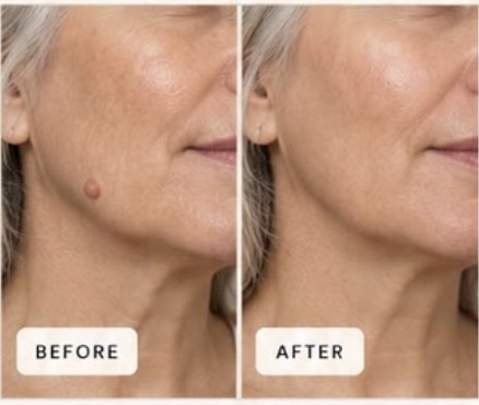 Skin tag removal comparison image from the supplied treatment mockup